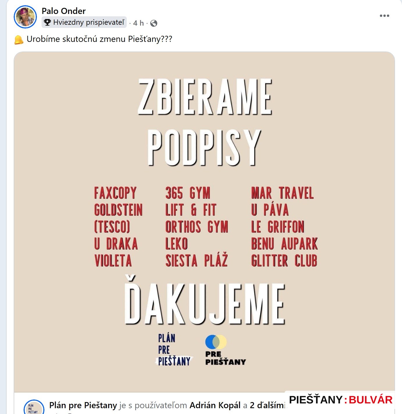 Palo Onder naznačil fúziu "Plán pre Piešťany" a "Pre Piešťany"